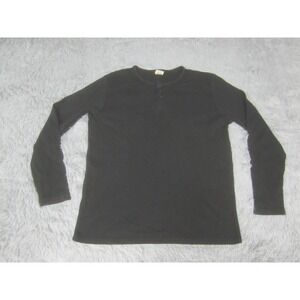 Open Trail Mens Large Black Waffle Knit Thermal Shirt Long Sleeve Pullover Henle
